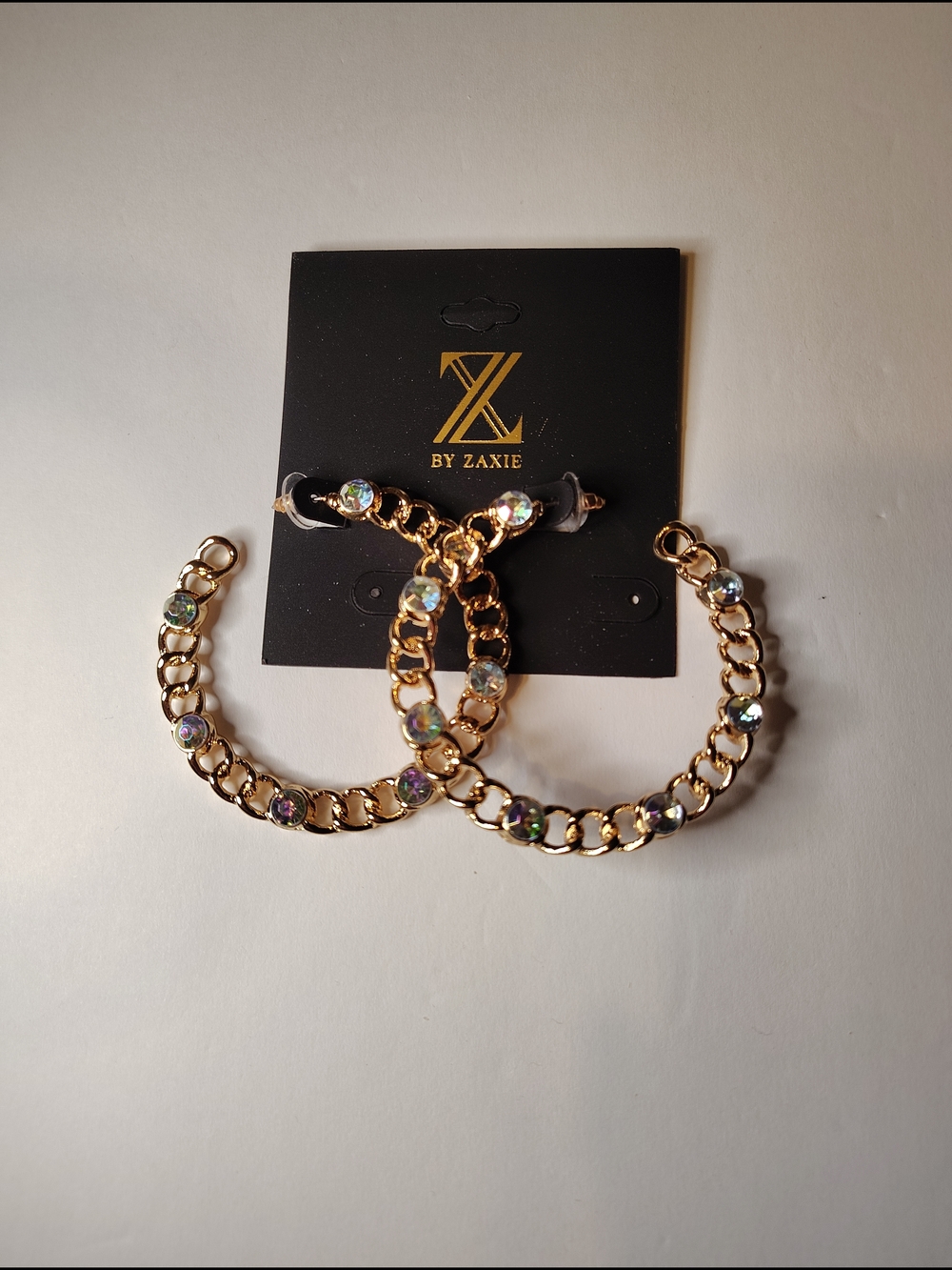Gold Hoop Earrings with Iridescent Stones